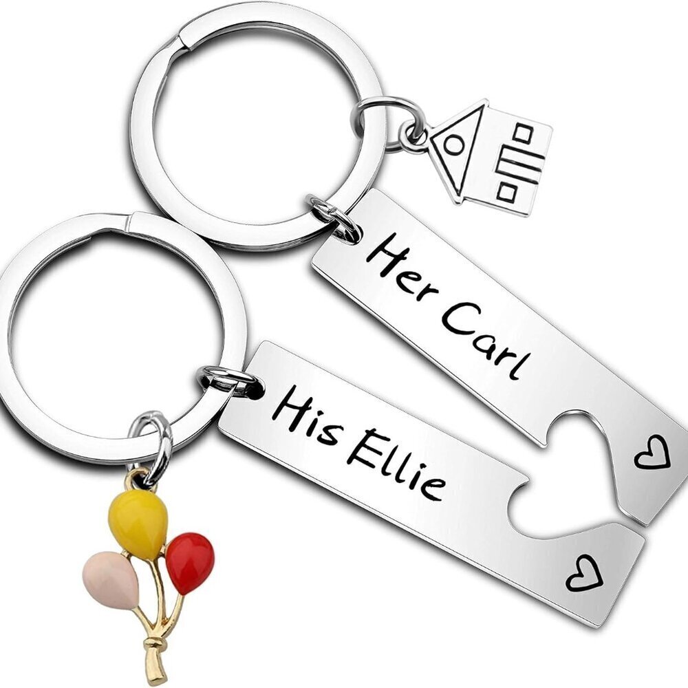 Couple Keychain Set Stainless Steel His Ellie Her Carl Gift for Her/Him